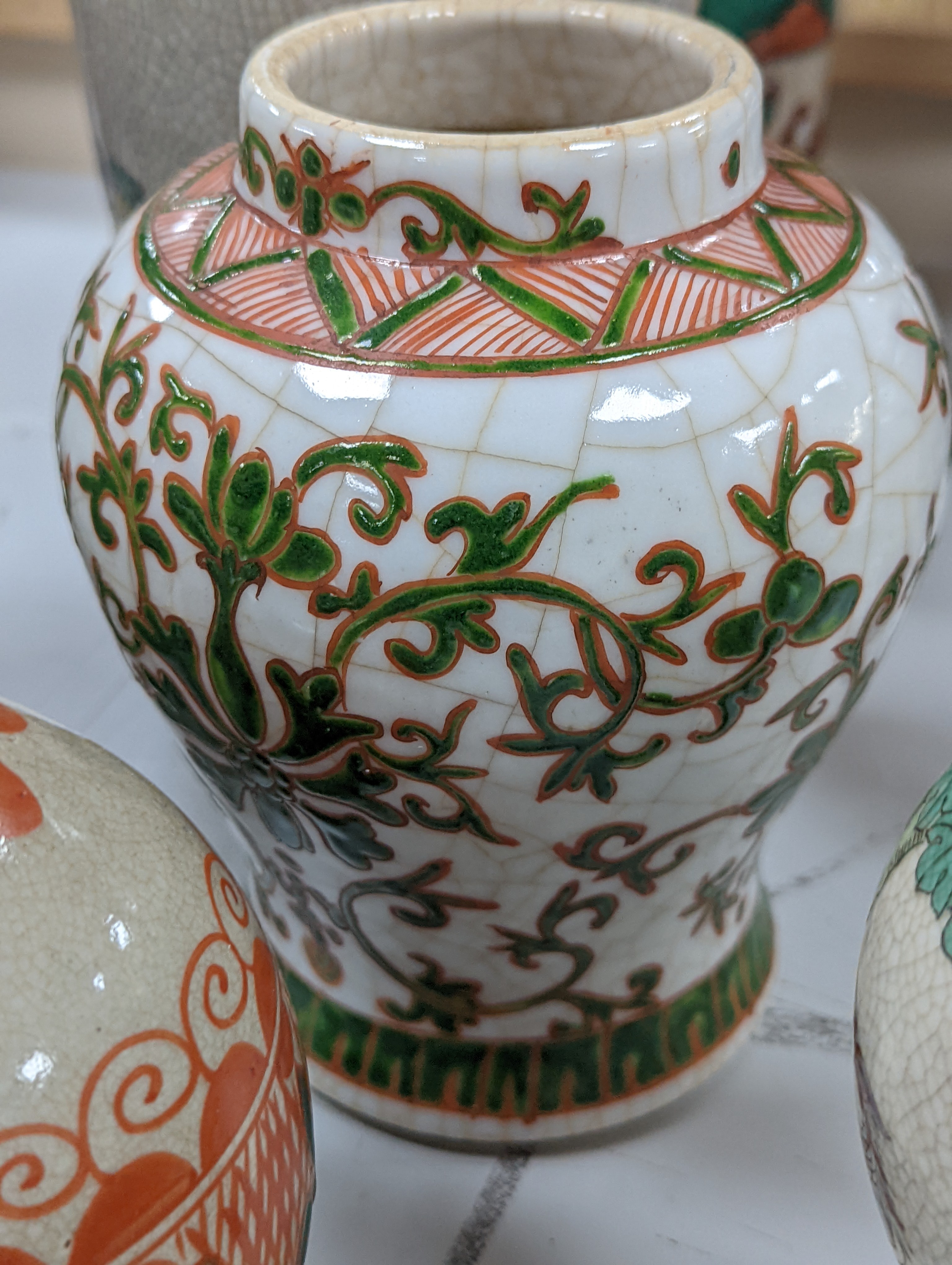 A group of 19th/20th century Chinese crackle glaze vases, tallest 30 cms high.